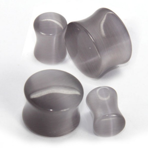 Arc Sides Grey Cate Eye Double Flare Stone Plugs