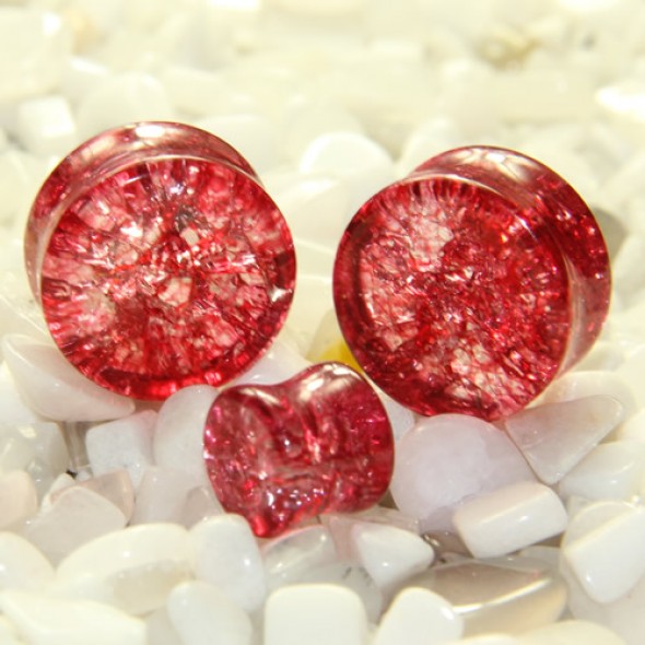 Red Cracked Shattered Glass Double Flare Plugs