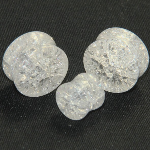 Clear Cracked Glass Double Flare Plugs