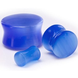 Blue Cate Eye Double Flare Stone Plugs