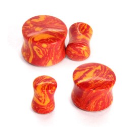 Arc Sides Synthetic Red/Yellow Turquoise Double Flare Stone Plugs