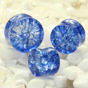 Blue Cracked Glass Double Flare Plugs